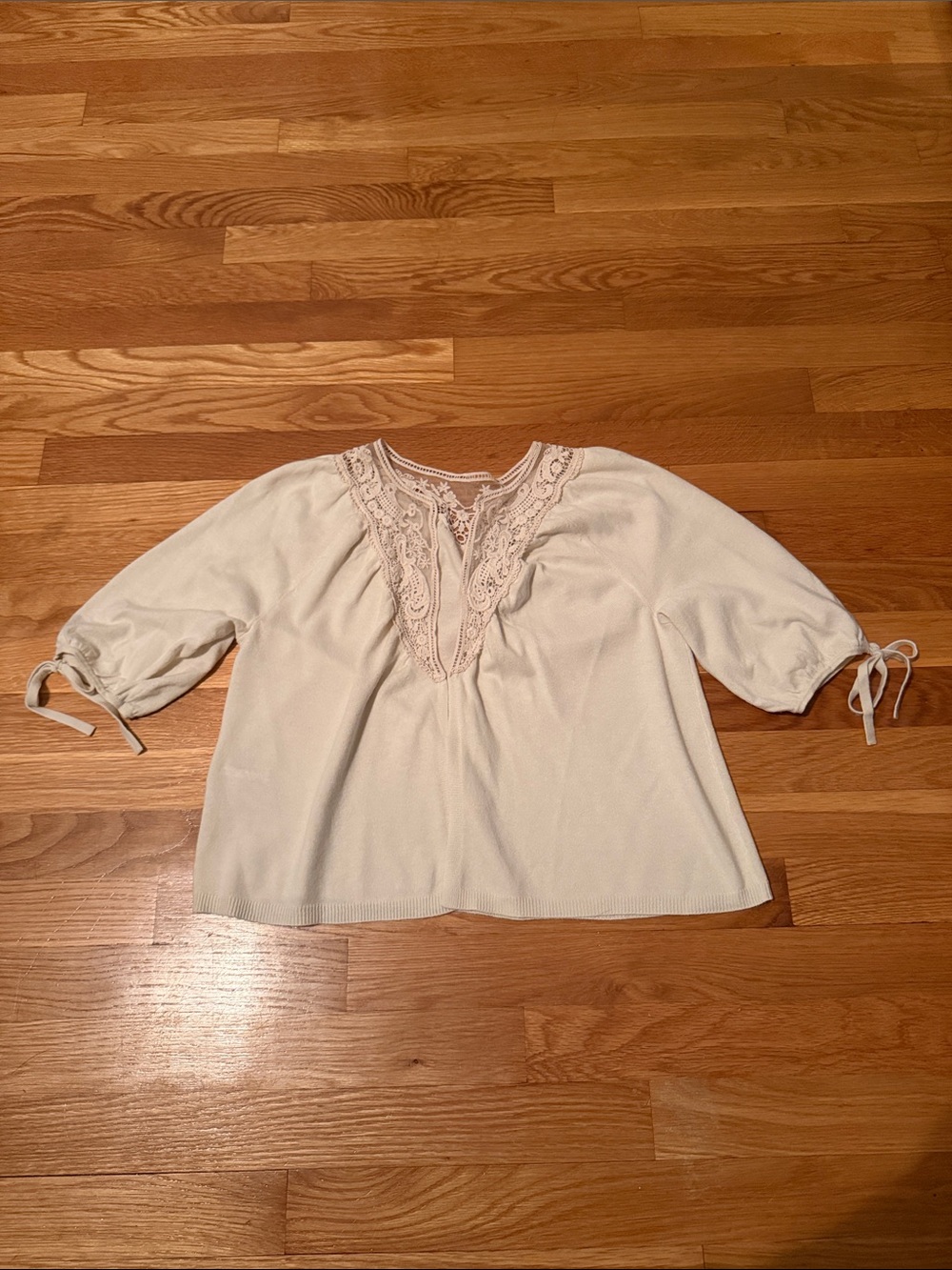 LOFT Cream Lace-Detail Peasant Blouse